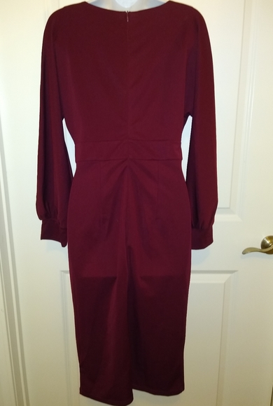 NEW Burgundy Solid Career & Sexy Form Fitting Bodycon Dress Lady's M - Picture 9 of 11